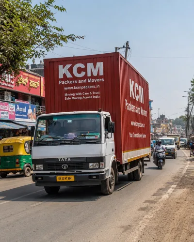 KCM Packers truck with GPS-enabled fleet on Indian roads