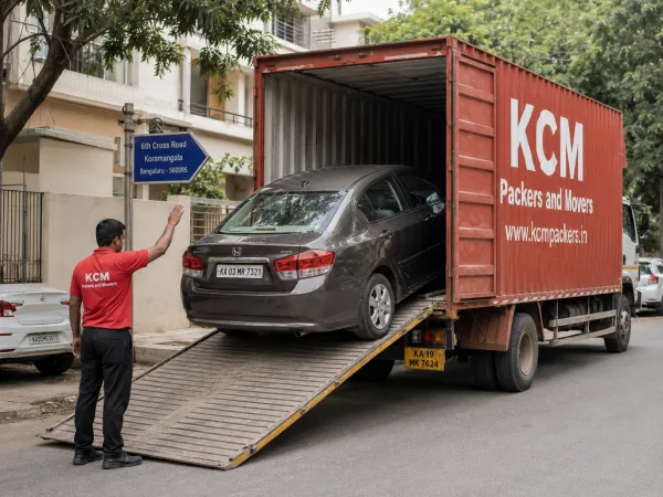 Car being loaded onto vehicle carrier