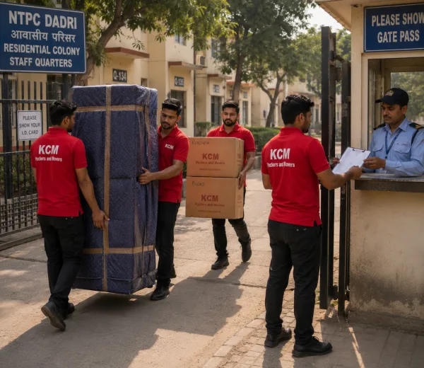 KCM crew handling a home and township move in Dadri Greater Noida