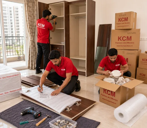 KCM crew handling a home move in Gamma I Greater Noida