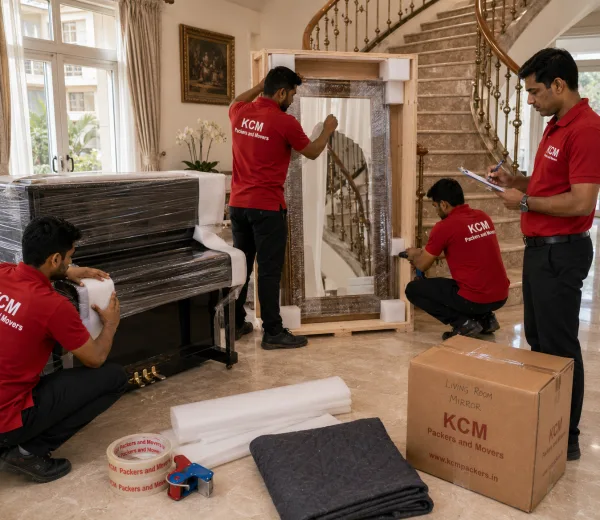 KCM crew handling a premium villa move in Jaypee Greens
