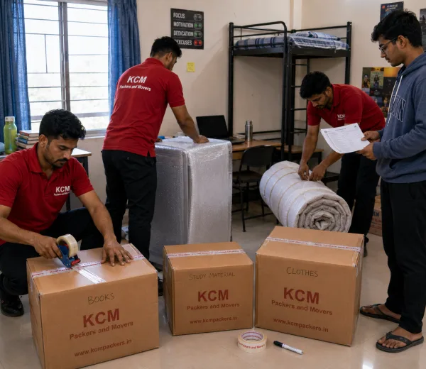 KCM crew handling a student and home move in Knowledge Park II Greater Noida