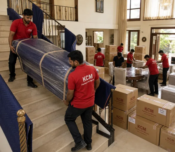 KCM crew handling a home move in Omega I Greater Noida