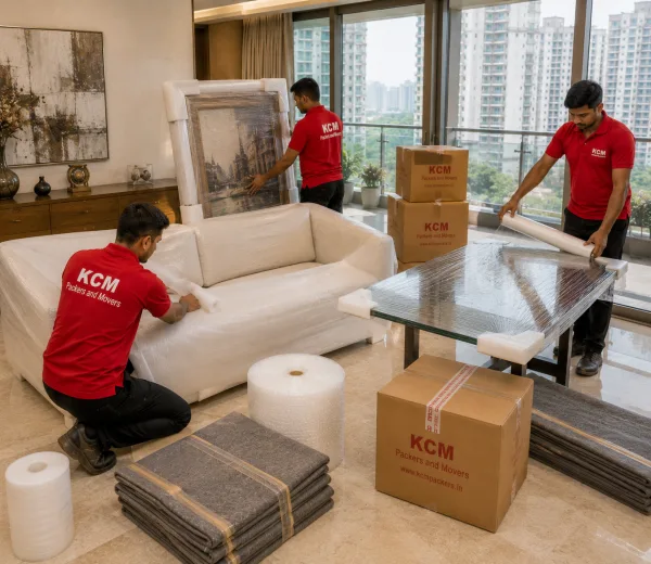 KCM crew handling a premium home move in Sector 100 Noida