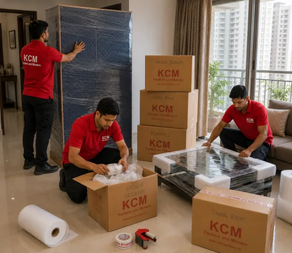 KCM crew handling a home move in Sector 105 Noida