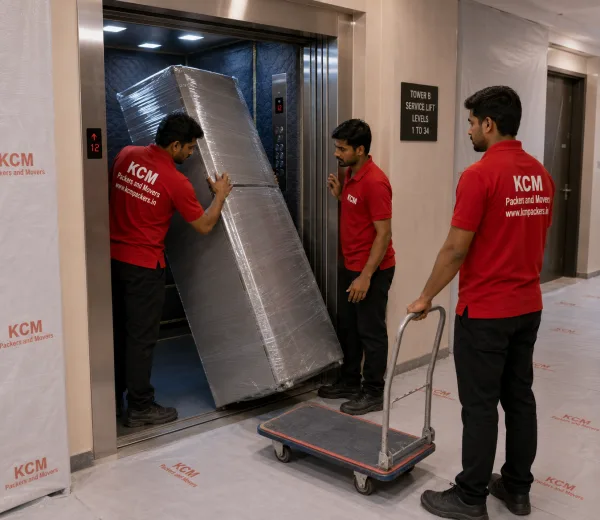 KCM crew handling a premium high-rise move in Sector 108 Noida