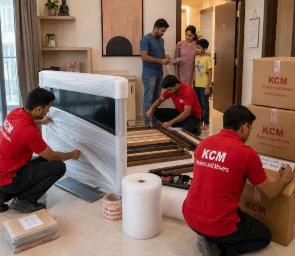 KCM crew handling a home move in Sector 122 Noida