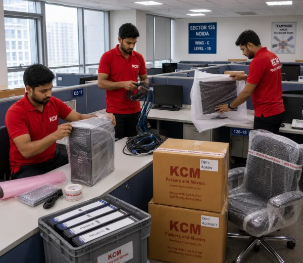 KCM crew handling an office and IT move in Sector 126 Noida