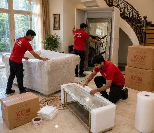 KCM crew handling a premium move in Sector 128 Jaypee Wish Town Noida