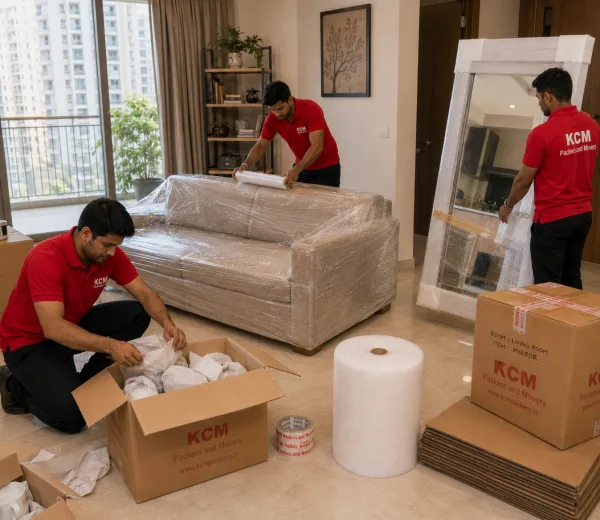 KCM crew handling a premium home move in Sector 134 Noida
