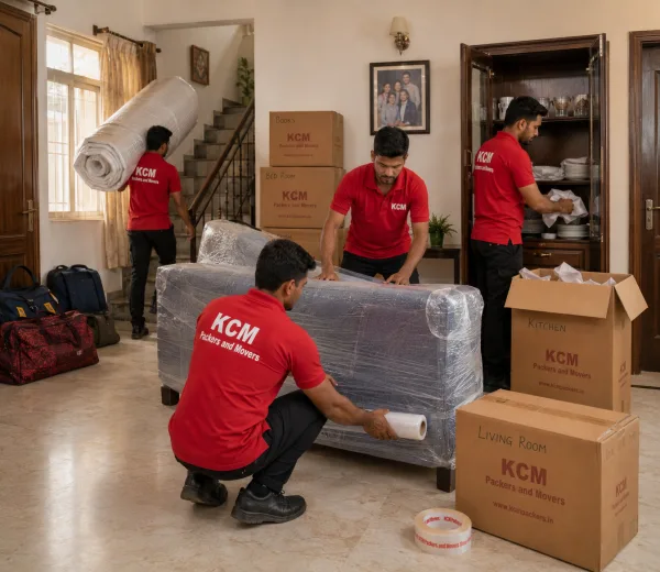 KCM crew handling a home move in Sector 15 Noida