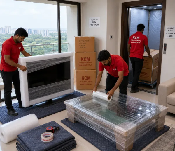 KCM crew handling a premium home move in Sector 150 Noida
