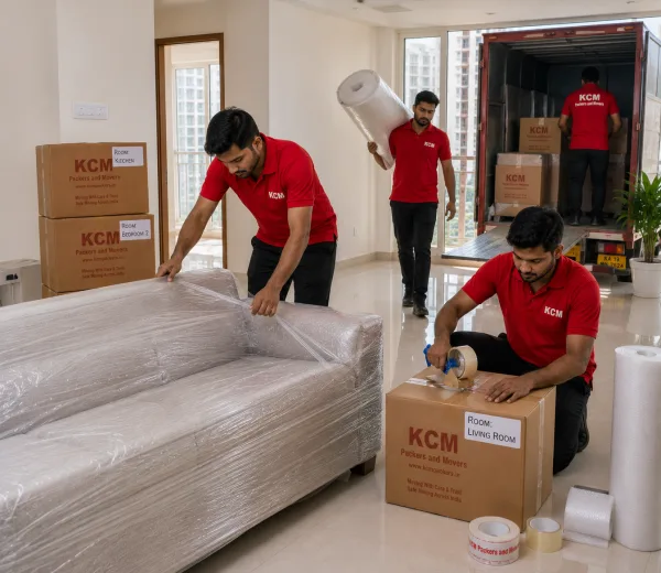 KCM crew handling a high-rise and office move in Sector 168 Noida