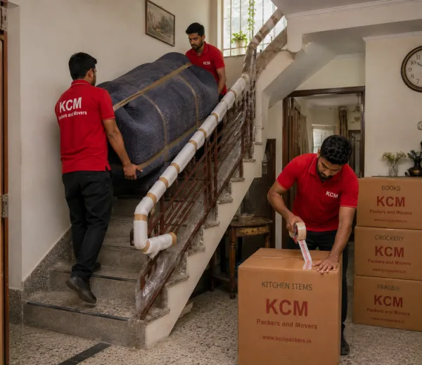 KCM crew handling a home move in Sector 20 Noida