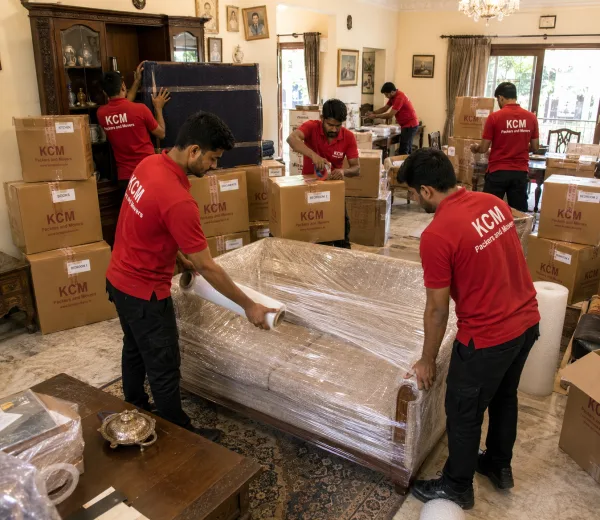 KCM crew handling a home move in Sector 27 Noida