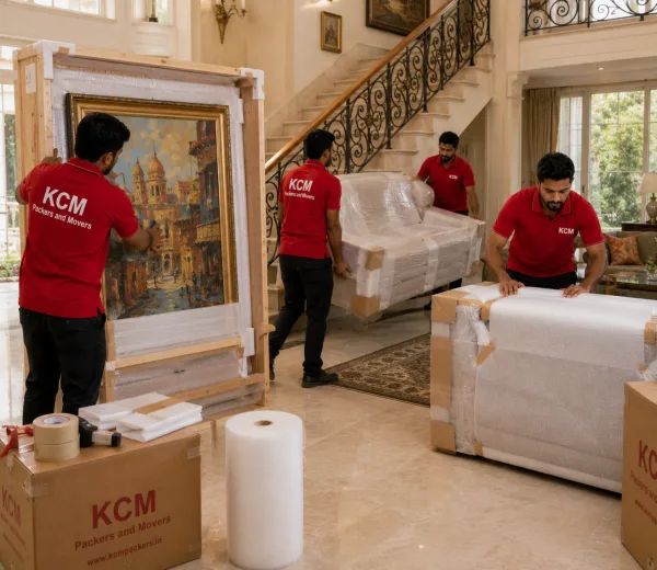 KCM crew handling a premium home move in Sector 44 Noida