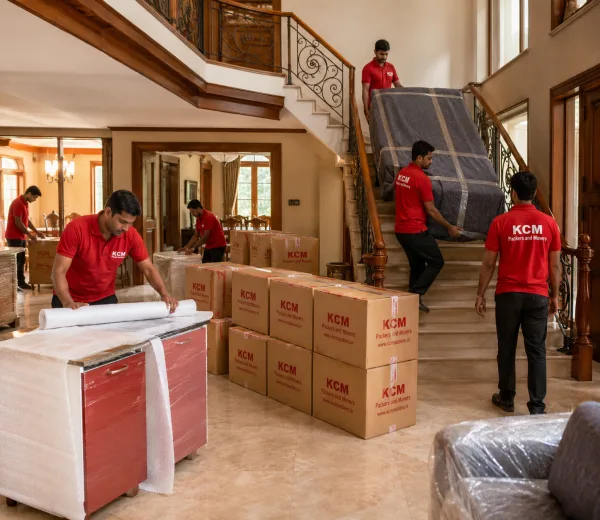 KCM crew handling a kothi move in Sector 47 Noida