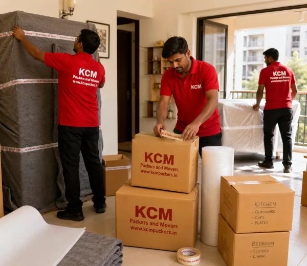 KCM crew handling a home move in Sector 50 Noida