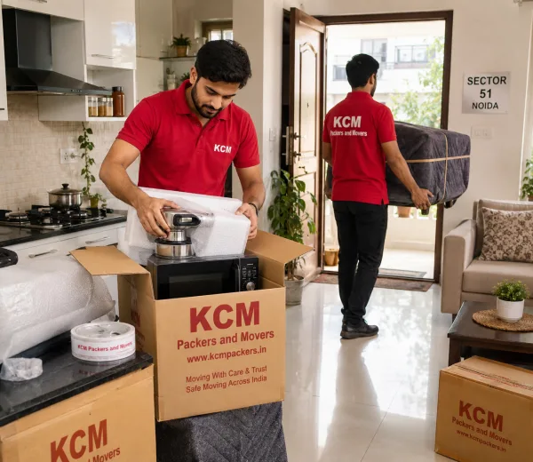 KCM crew handling a home move in Sector 51 Noida