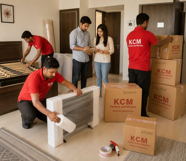 KCM crew handling a home move in Sector 52 Noida