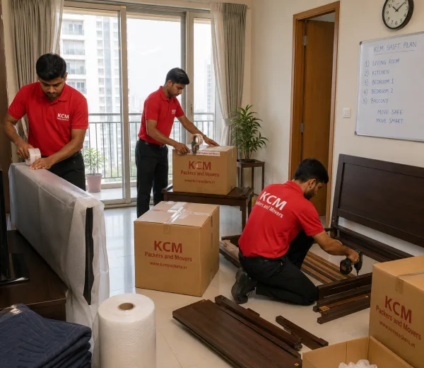 KCM crew handling a home move in Sector 61 Noida