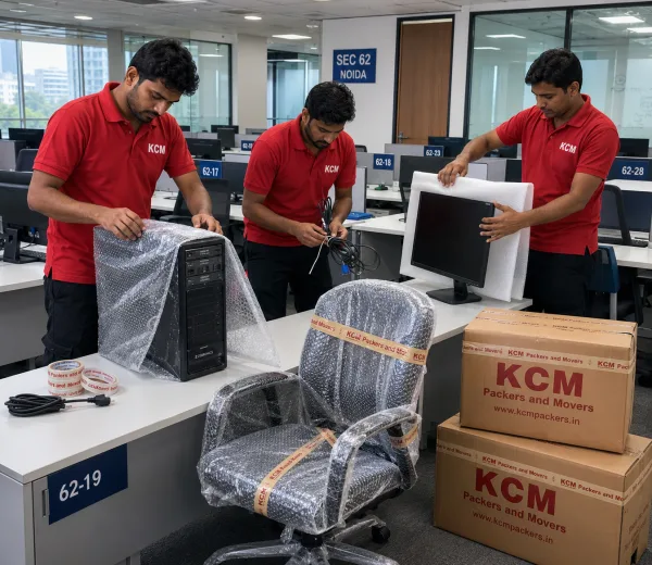 KCM crew handling an office relocation in Sector 62 Noida