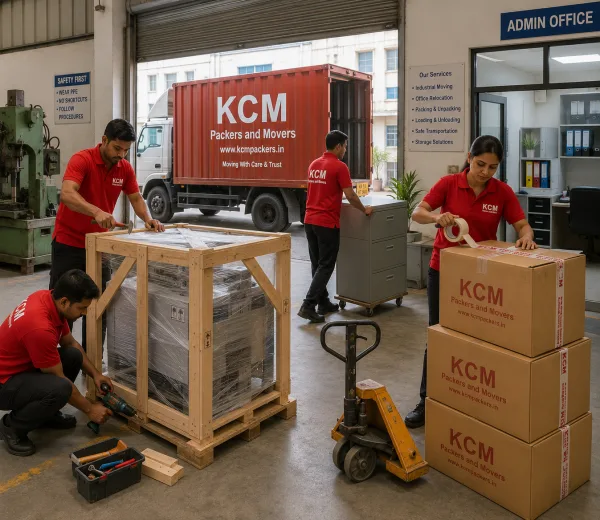 KCM crew handling an office and equipment move in Sector 63 Noida