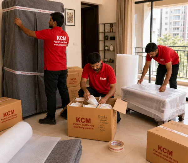 KCM crew handling a home move in Sector 71 Noida