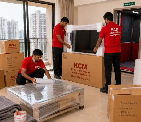 KCM crew handling a high-rise move in Sector 75 Noida