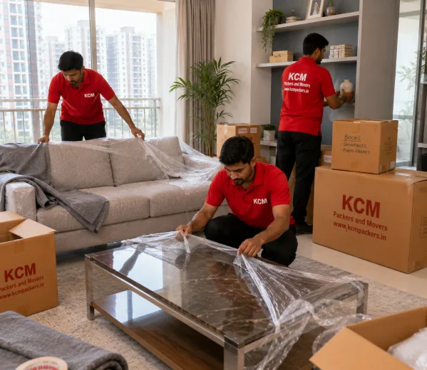 KCM crew handling a high-rise move in Sector 79 Noida