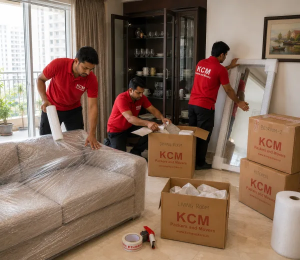 KCM crew handling a high-rise society move in Sector 92 Noida