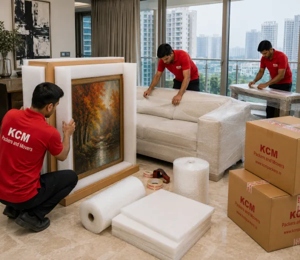 KCM crew handling a premium home move in Sector 93 Noida