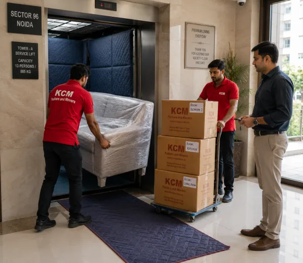 KCM crew handling a premium home move in Sector 96 Noida