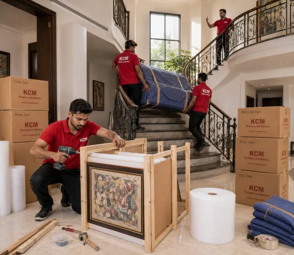 KCM crew handling a bungalow and villa move in Sector Eta II Greater Noida