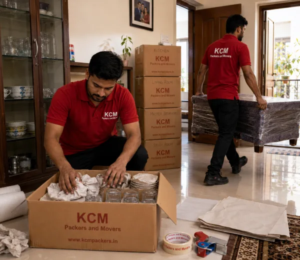KCM crew handling a home move in Sector Mu I Greater Noida
