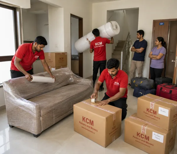 KCM crew handling a home move in Sector Omicron I Greater Noida