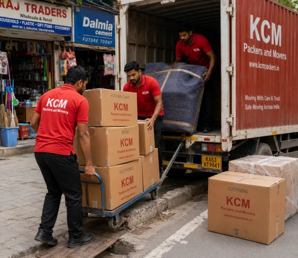 KCM crew handling a home move in Surajpur Greater Noida