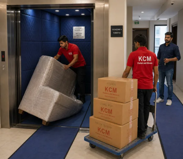 Techzone 4 — Local Expertise KCM crew handling a high-rise move in Techzone 4 Greater Noida West