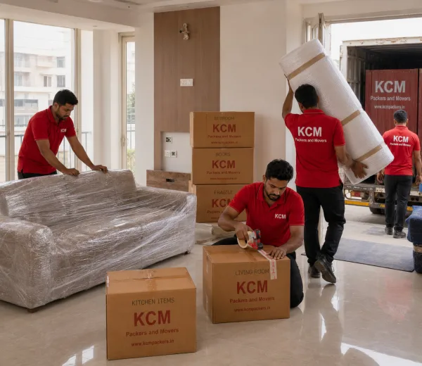 KCM crew handling a township move in the Yamuna Expressway zone
